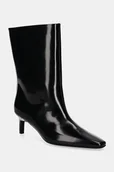 Botki damskie - Calvin Klein botki skórzane HEEL MID BOOT 50 LTH damskie kolor czarny na szpilce HW0HW02151 - miniaturka - grafika 1
