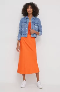 Calvin Klein spódnica kolor pomarańczowy midi rozkloszowana - Spódnice - miniaturka - grafika 1