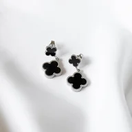 Kolczyki - Kolczyki czarne srebrne wiszące koniczynki ze stali szlachetnej - miniaturka - grafika 1