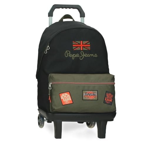 Pepe Jeans Ponder Plecak szkolny z przenośnym wózkiem 15,6 cala czarny 31x44x15 cm poliester 23,87 l by Joumma Bags, Czarny (Black), Talla única, plecak szkolny na kółkach