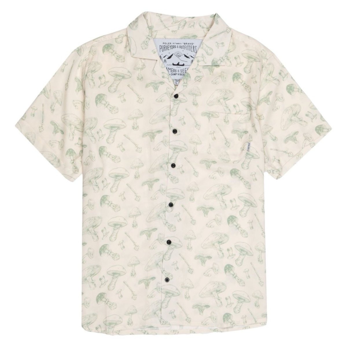 Koszula męska Poler Aloha Shirt z krótkim rękawem ecru w grzyby-M