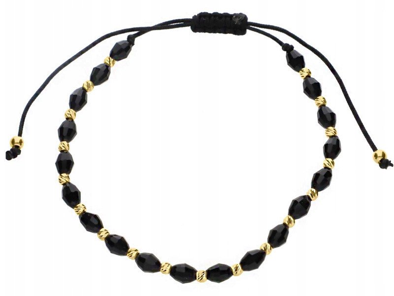 Szurkowa bransoletka ze złotymi kuleczkami 585 i czarnymi podróżnymi koralikami