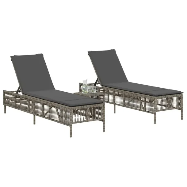 Leżak ogrodowy rattan PE, szary, 198x55x39/52/65/77/88/96 cm