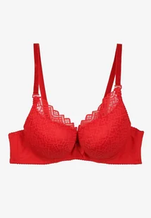 Czerwony Koronkowy Biustonosz Push Up na Regulowanych Ramiączkach Zapinany na Haftki Ellsina - Biustonosze - miniaturka - grafika 1