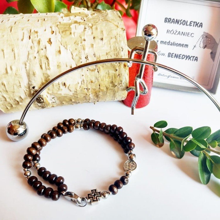 MĘSKI RÓŻANIEC na rękę CAŁY PEŁNY Bransoletka Męska drewniane paciorki,stal /GiovanniDivine