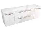 Szafki łazienkowe - Szafka Wisząca Z Blatem ATH 140 cm D - Biały Wysoki Połysk - Uchwyty Stal Szczotkowana - miniaturka - grafika 1