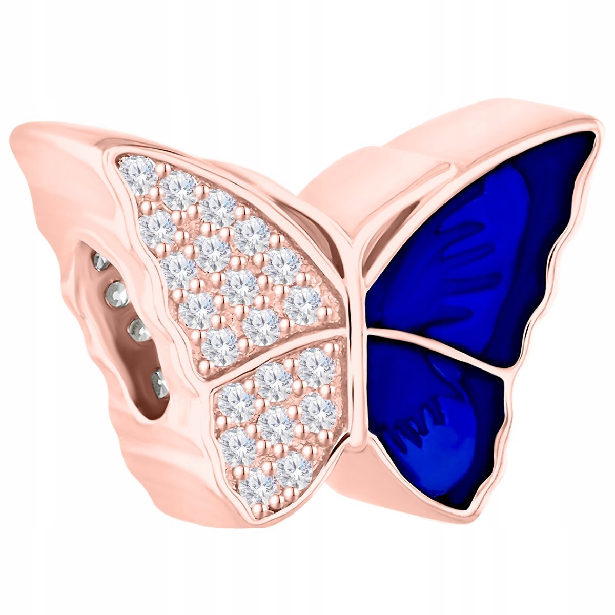 Charms Różowy 925 Niebieski Motyl z Cyrkoniami Lśniący Motylek Kryształki