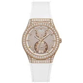 Zegarki damskie - Guess Princess zegarek damski z kryształami rose gold z białym paskiem GW0439L3 - miniaturka - grafika 1