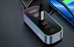 Ładowarka samochodowa Toocki 4xUSB + USB-C, 105W (szara) - Ładowarki samochodowe - miniaturka - grafika 3