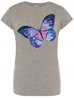 Koszulki i topy damskie - T-Shirt damski modny nadruk kolorowy motyl R.M - miniaturka - grafika 1