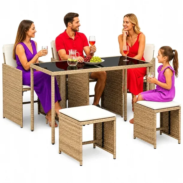 Zestaw Mebli Ogrodowych z Rattanu PE, Stół 115x54x74 cm, Krzesła 50,5x54