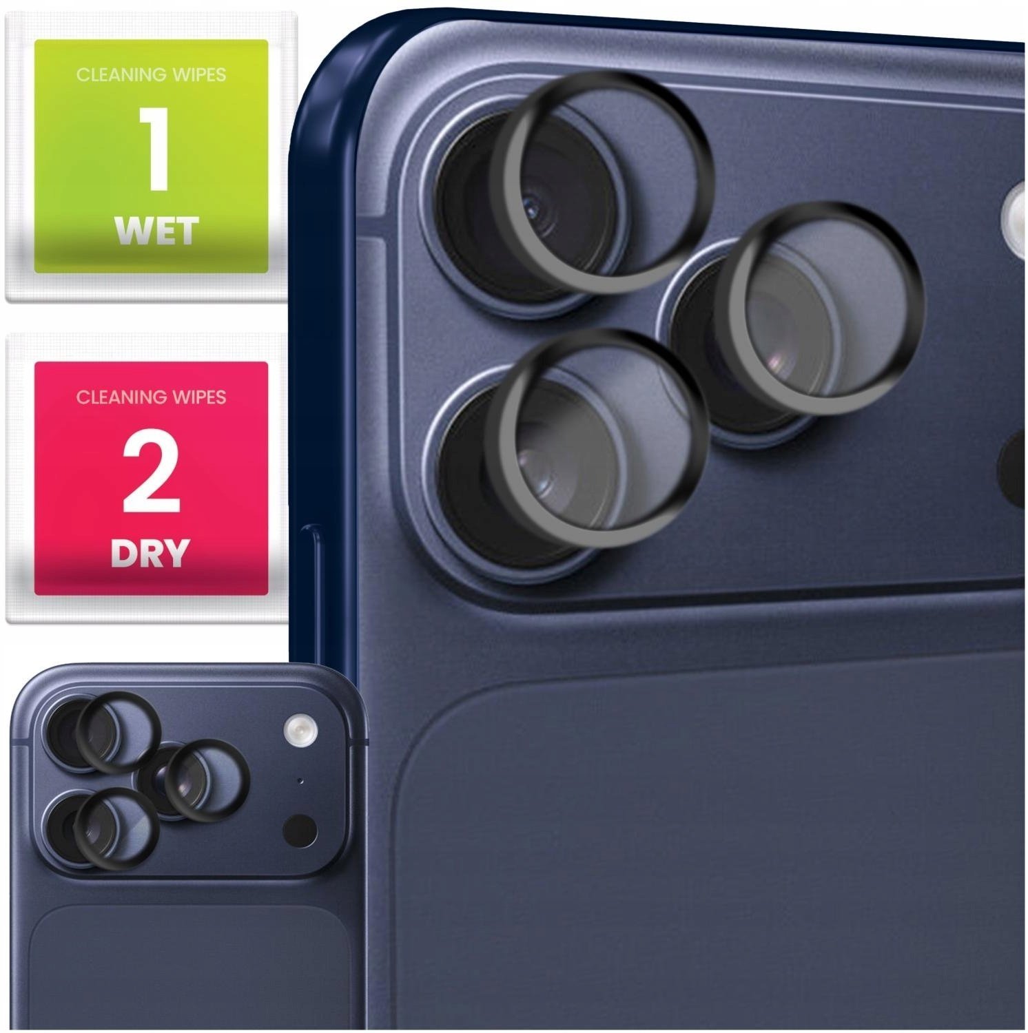 3x Szkło Na Aparat Do Apple iPhone 17 Pro Na Obiektywy, Czarne, Hartowane