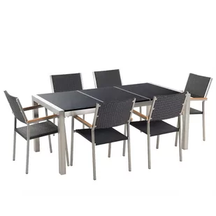 Beliani Meble ogrodowe - tarasowe - stól granitowy czarny polerowany 180 cm z szescioma rattanowymi krzeslami - GROSSETO - Meble ogrodowe - miniaturka - grafika 1