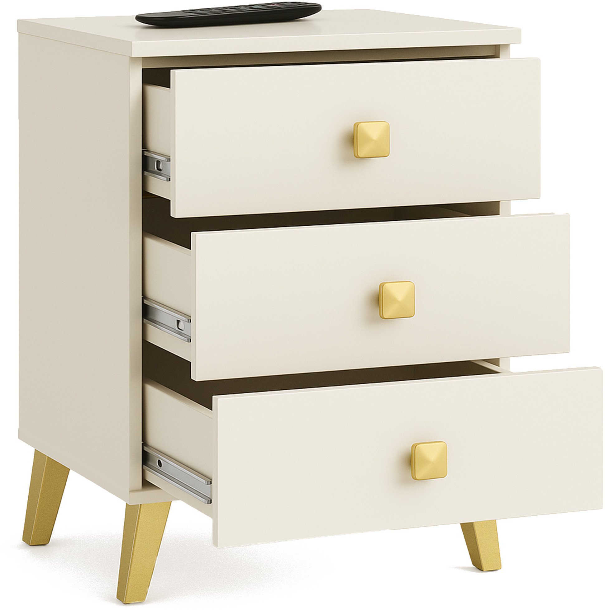 Fabryka Mebli Akord Szafka nocna MOBI 40 cm do sypialni 3 szuflady glamour - kaszmir złoty