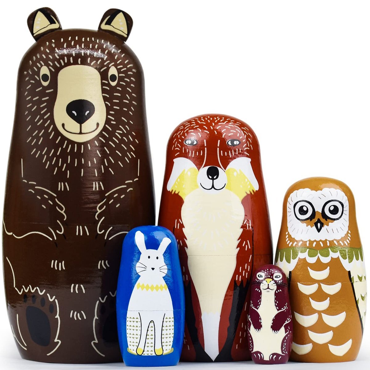 Drewniana Matrioszka Niedźwiedź Brunatny Matrioszka postać zwierząt 5W1