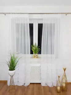 FIRANKI Z FALBANAMI FIRANY NA TAŚMIE WOAL BIAŁE 250/145CM FIRANKA DO SALONU - Firany - miniaturka - grafika 1