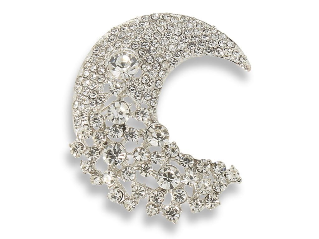 Broszka Damska Srebrna Księżyc Z Cyrkoniami