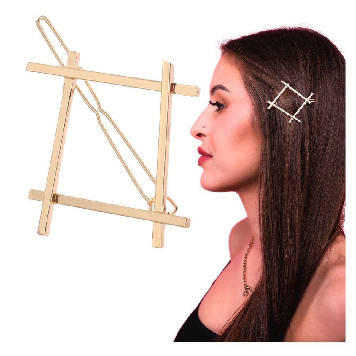 Spinka Wsuwka Złota do Włosów Ozdobna Kwadrat Metalowa Lekka i Wytrzymała