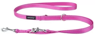 Ami Play Smycz Reflective 6w1 L 100-200cm Różowa - Smycze dla psów - miniaturka - grafika 1