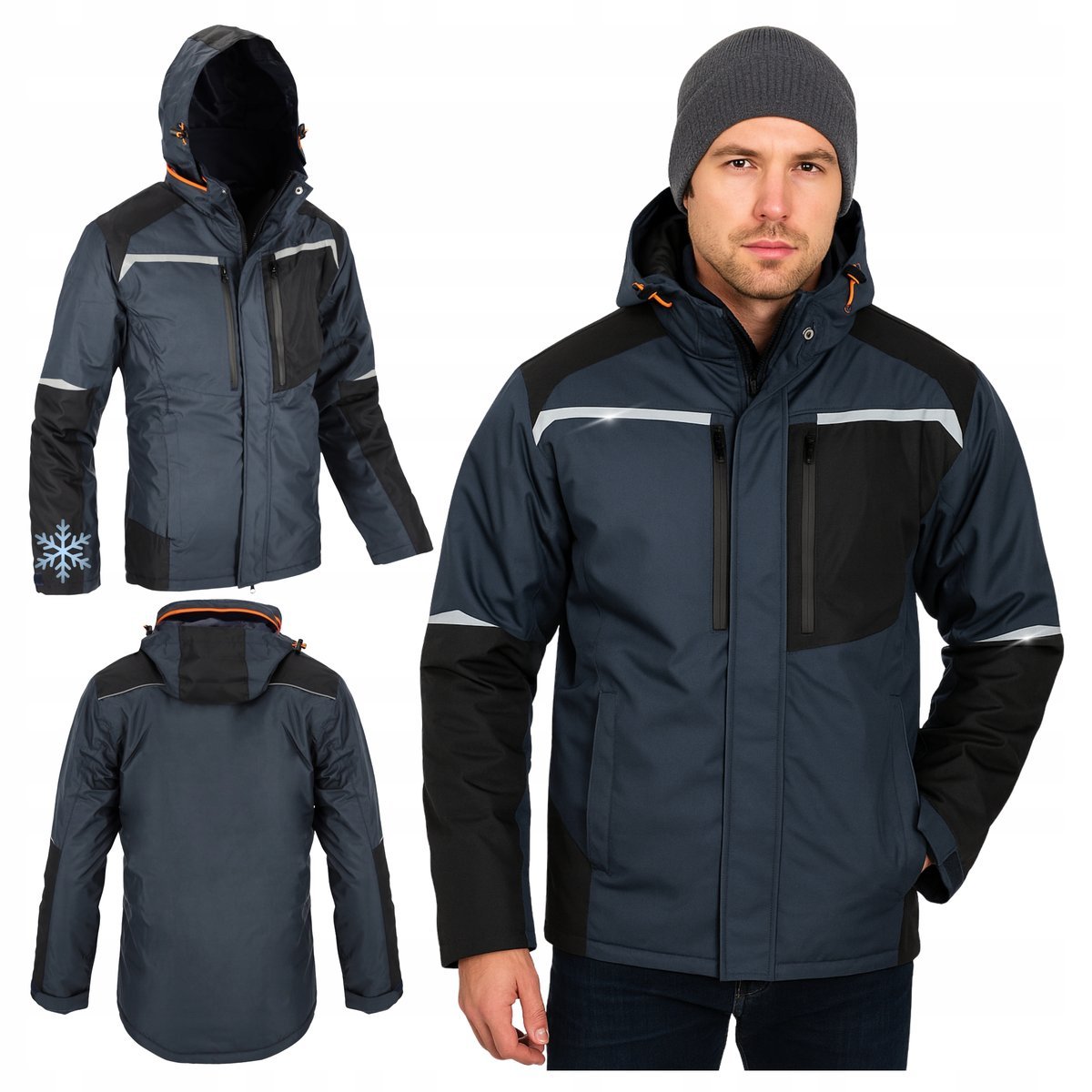 KURTKA ZIMOWA męska Ocieplana robocza Wodoodporna z Kapturem Odblaski XXL