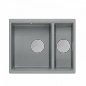 Baterie kuchenne - QUADRON | LOGAN 150 | granitowy zlewozmywak kuchenny SZARY + STAL | wymiary: 56 x 46 x 22 cm | 1,5-komorowy podwieszany | podbudowa szafki od: 60 cm - miniaturka - grafika 1