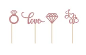 Dekoracje i nakrycia stołu na imprezę - Pikery do babeczek Love na wieczór panieński brokatowe, różowe złoto - miniaturka - grafika 1