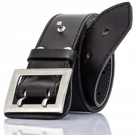 Paski - WOJSKOWY Pas CZARNY Skora NATURALNA DUZA Klamra Srebrna 150 Dlugi Policyjny - miniaturka - grafika 1