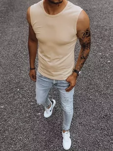 Tank top męski bez nadruku beżowy Dstreet RX4918 - Koszulki męskie - miniaturka - grafika 1