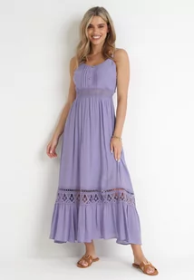 Fioletowa Rozkloszowana Sukienka z Koronką na Ramiączkach Sawita - Sukienki - miniaturka - grafika 1