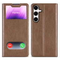 Etui i futerały do telefonów - Etui Cadorabo do Samsung Galaxy S24 PLUS w kolorze STONE BROWN z magnetycznym zapięciem, funkcją podstawki i 2 okienkami do podglądu Etui typu flip case na telefon komórkowy z klapką Etui książkowe - miniaturka - grafika 1