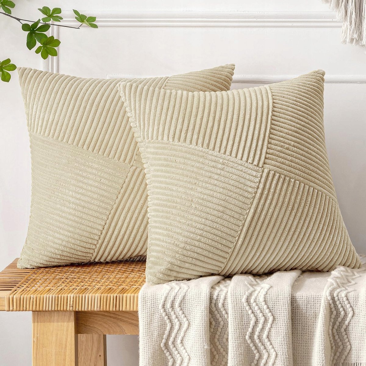 MIULEE Poszewki 50x50 Beżowe Zestaw 2 Dekoracyjne Na Poduszki
