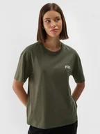 Koszulki sportowe damskie - Damski t-shirt z nadrukiem 4F 4FWAW24TTSHF1648 - zielony - miniaturka - grafika 1