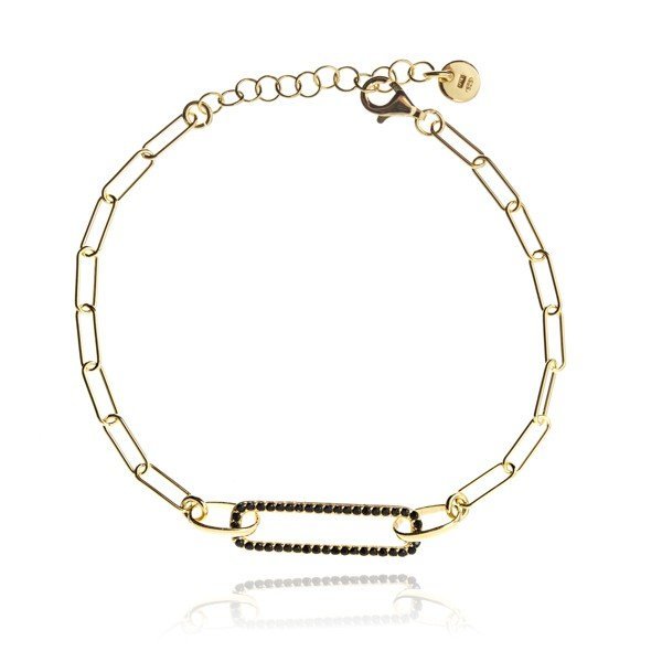 ankabizuteria.pl Bransoletka srebrna pozłacana z czarnymi cyrkoniami