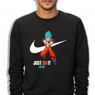 Bluzy męskie - Bluza Dresowa Męska Czarna JUST DO IT LATER Swoosh Sport Wzory Rozmiar S - miniaturka - grafika 1