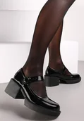 Półbuty damskie - Czarne Lakierowane Półbuty ze Skórzaną Wkładką na Słupku z Platformą Fenelo - miniaturka - grafika 1