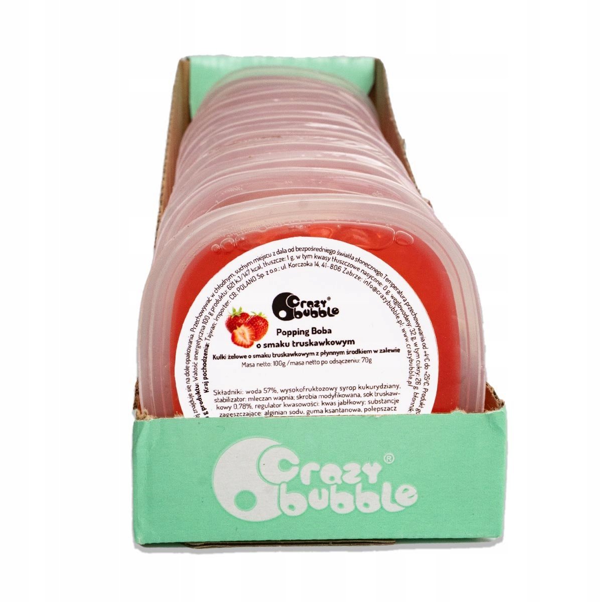 Zestaw 10 szt. Kulki pękające Crazy Bubble Tea TRUSKAWKA 100g Popping Boba