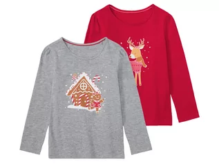 Bluzki dla dziewczynek - lupilu Komplet 2 koszulek świątecznych dziewczęcych (110/116, Czerwony/ szary) - grafika 1