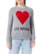 Bluzy damskie - Love Moschino Damska bluza slim fit z okrągłym dekoltem i długim rękawem Maxi Heart z wytłoczonymi cekinami i logo Water Print, Medium Melange Gray, 38 - miniaturka - grafika 1