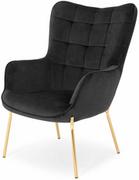 Fotele - Halmar Nowoczesny fotel LOFT CASTEL 2 ze złotymi nóżkami - czarny - miniaturka - grafika 1