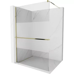 Mexen Kioto+ ścianka prysznicowa z półką i relingiem 120 x 200 cm, transparent/szron 8 mm, złota - Ścianki i drzwi prysznicowe - miniaturka - grafika 1