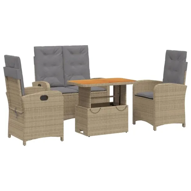 Zestaw mebli ogrodowych beżowy, rattan PE, stół 90x55x40/71 cm, fotele 5
