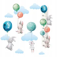 Naklejki na ścianę - naklejki na ścianę + miarka wzrostu dla dzieci KRÓLICZKI kolorowe balony - miniaturka - grafika 1