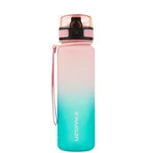 Shakery i bidony sportowe - BUTELKA NA WODĘ MOTYWACYJNA 500ml Bidon z godzinami z Tritanu różowo-turkusowy - miniaturka - grafika 1