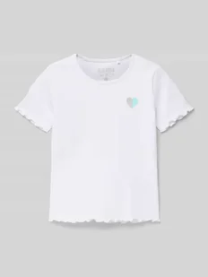 T-shirt z efektem prążkowania i okrągłym dekoltem - Koszulki dla dziewczynek - miniaturka - grafika 1
