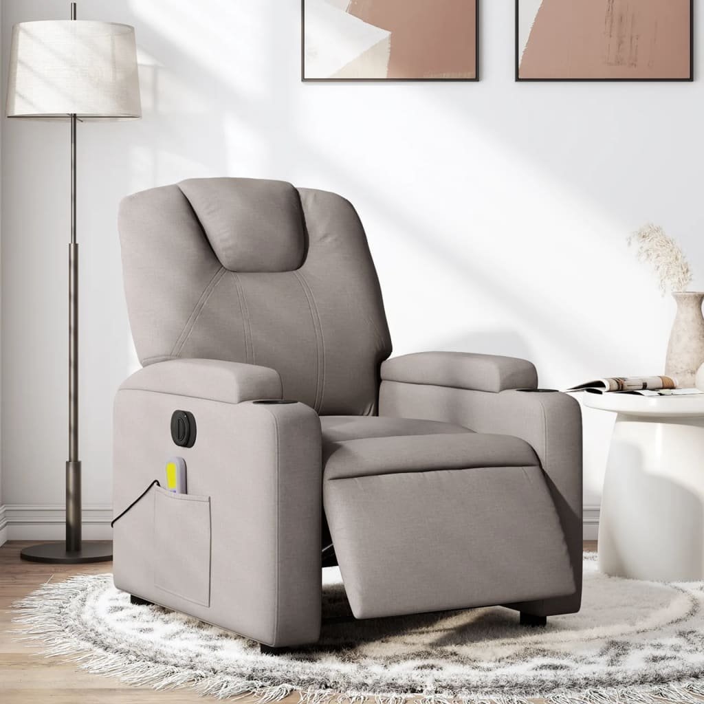 vidaXL vidaXL Rozkładany fotel masujący, elektryczny, kolor taupe, tkanina