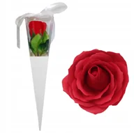 Sztuczne kwiaty - Pachnąca róża mydlana w rożku czerwona PREZENT UPOMINEK dla KOBIETY - miniaturka - grafika 1