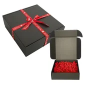 Zestawy upominkowe - Pudełko ozdobne na prezent Święta wstążka i wypełnienie czerwone 32x32x10 - miniaturka - grafika 1
