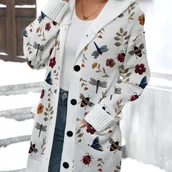 Swetry damskie - TEMU Drukowany Wzór – Nie Szyte Haftowane Damskie Białe Kardiganowe Bluzy z Kapturem i Oversize Rękawami, z Wyszukanym Nadrukiem Owadów i Kwiatów, - miniaturka - grafika 1