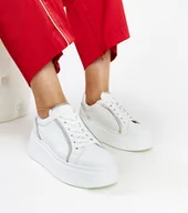 Sneakersy damskie - Białe skórzane sneakersy z cyrkoniami Karino-39 - miniaturka - grafika 1