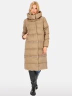 Płaszcze damskie - Damski płaszcz zimowy z odpinanym dołem Beżowy XXL - miniaturka - grafika 1